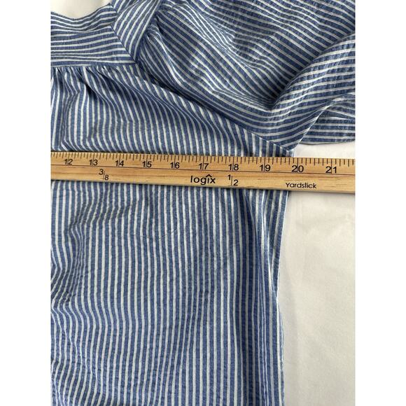 J.CREW Top Womens M Seersucker Striped Square Neck Stretch Cotton Blue - Picture 10 of 11